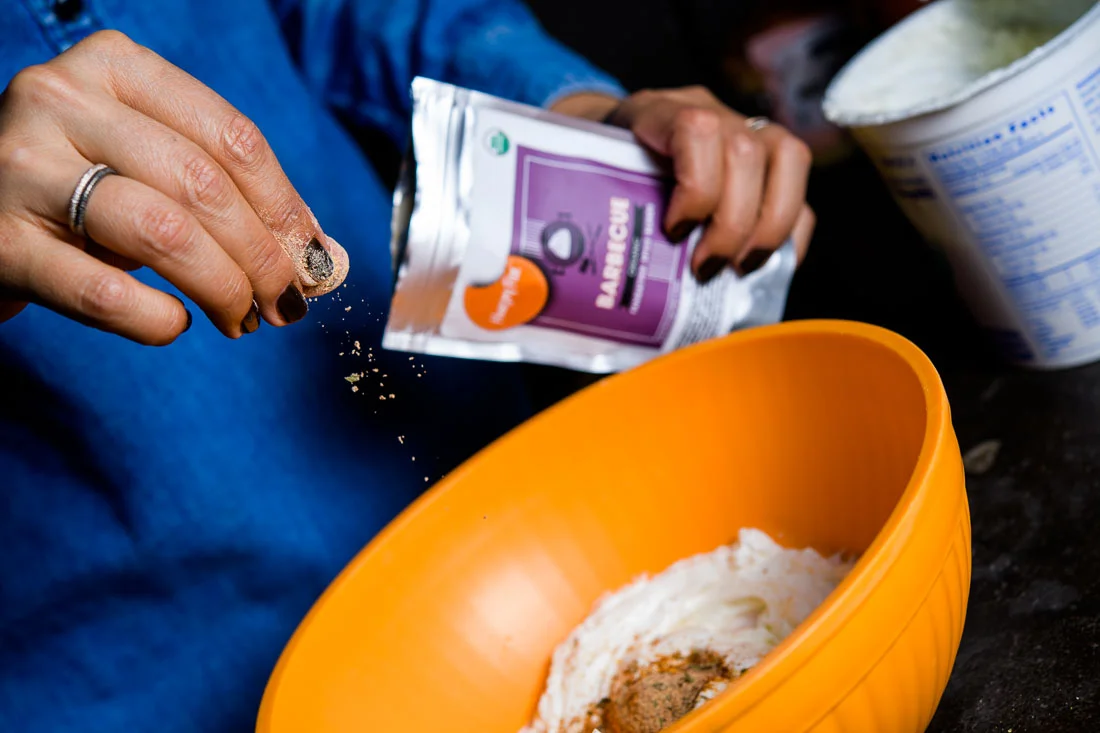 Branded Lifestyle Portrait chef author Daina Falk creating a seasoning