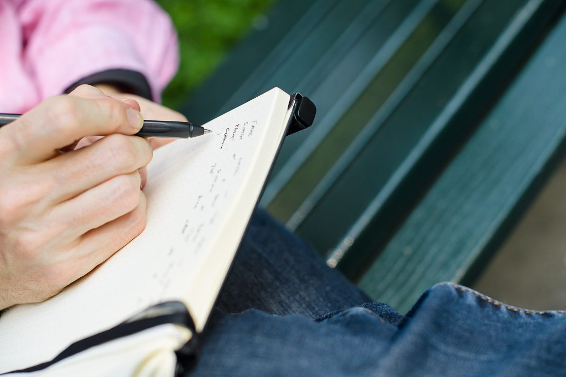 Branded Lifestyle Portrait Speaker Coach James Taylor closeup hands writing in journal