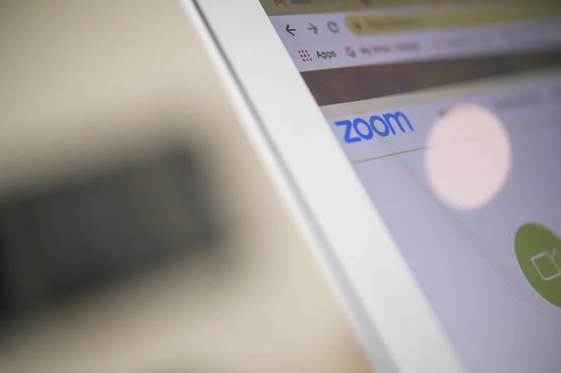 NYC Branded Lifestyle Portraits Lifestyle Strategist Dr Samantha Hiotakis computer screen w Zoom on