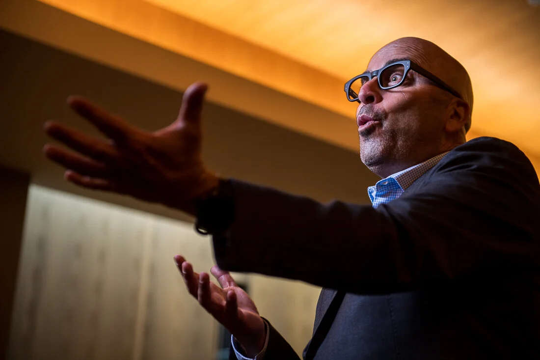 NYC Branded Lifestyle Portrait Howie Doin It Howie Kra speaking demonstratively to audience