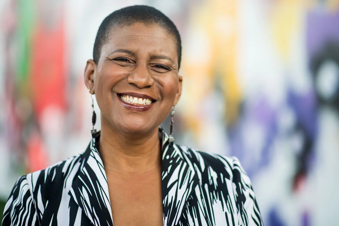 NYC branded lifestyle portrait Speaker Author Denise Jacobs smiling headshot