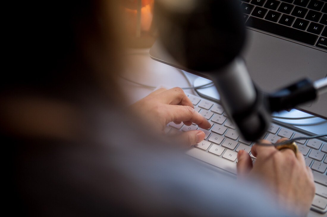 NYC branded lifestyle portraits speaker writer Terri Trespicio hands typing on keyboard