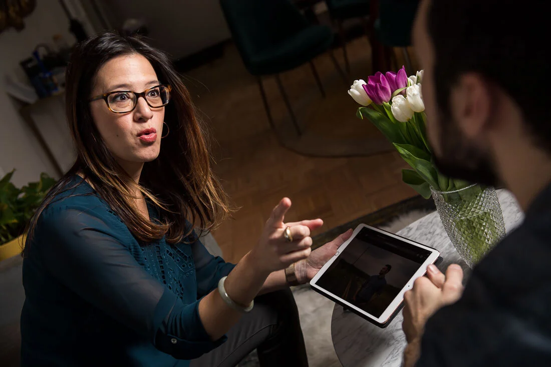 NYC branded lifestyle portraits speaker writer Terri Trespicio consulting with a client