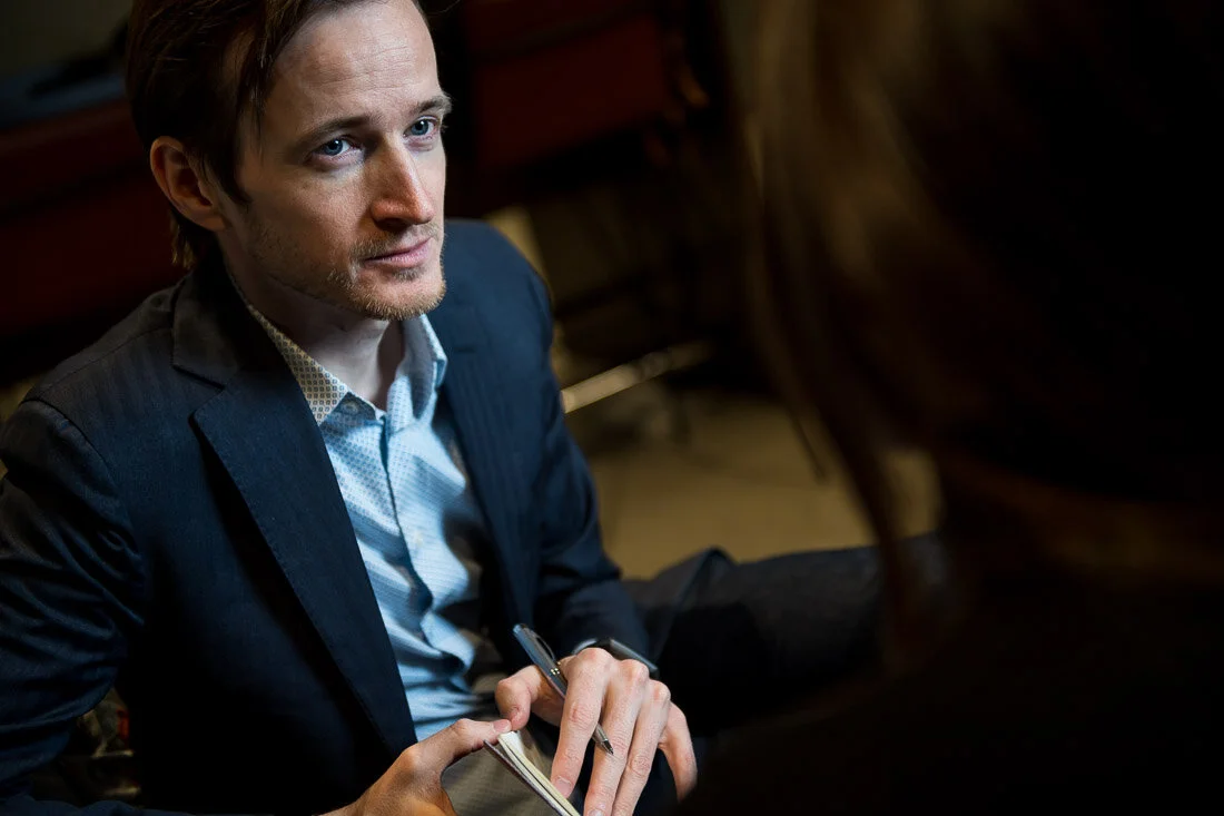 NYC Personal Branding Photography Humorist Drew Tarvin consulting with client