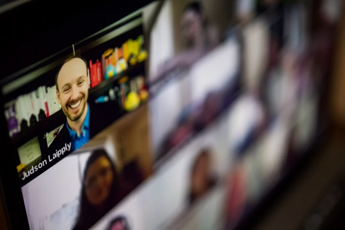 DeMato Virtual Photos Speaker Judson Laipply smiling while part of group chat online