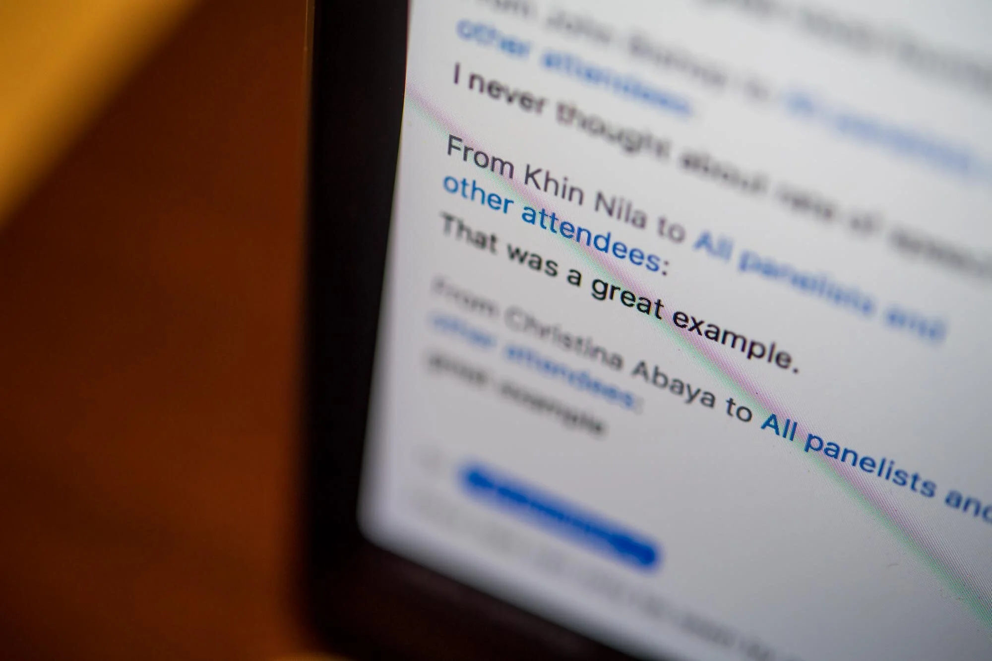 DeMato Virtual Photos Speaker Vinh Giang chat box reaction to a great example shared in presentation