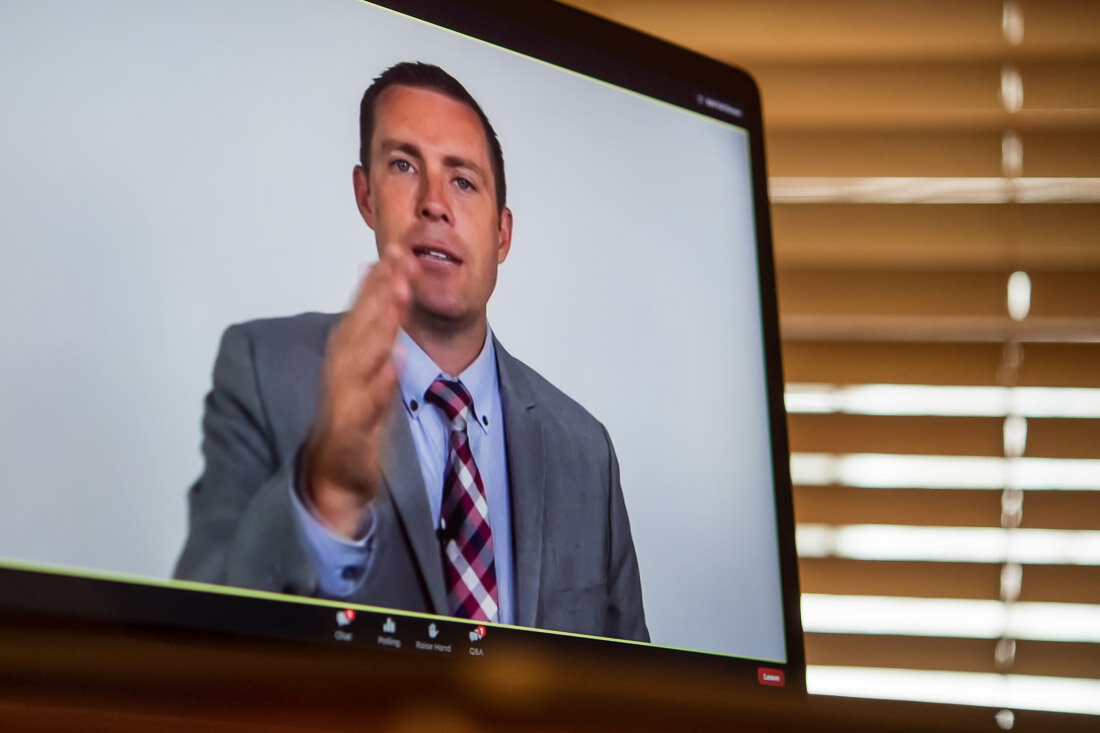 DeMato Virtual Photos Speaker Ty Bennett making a declarative stance during online presentation