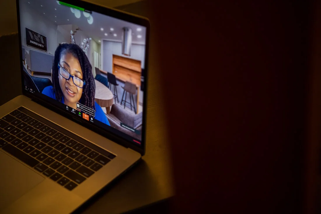 Virtual Photo Marquesa Pettway speaking to camera in Zoom meeting