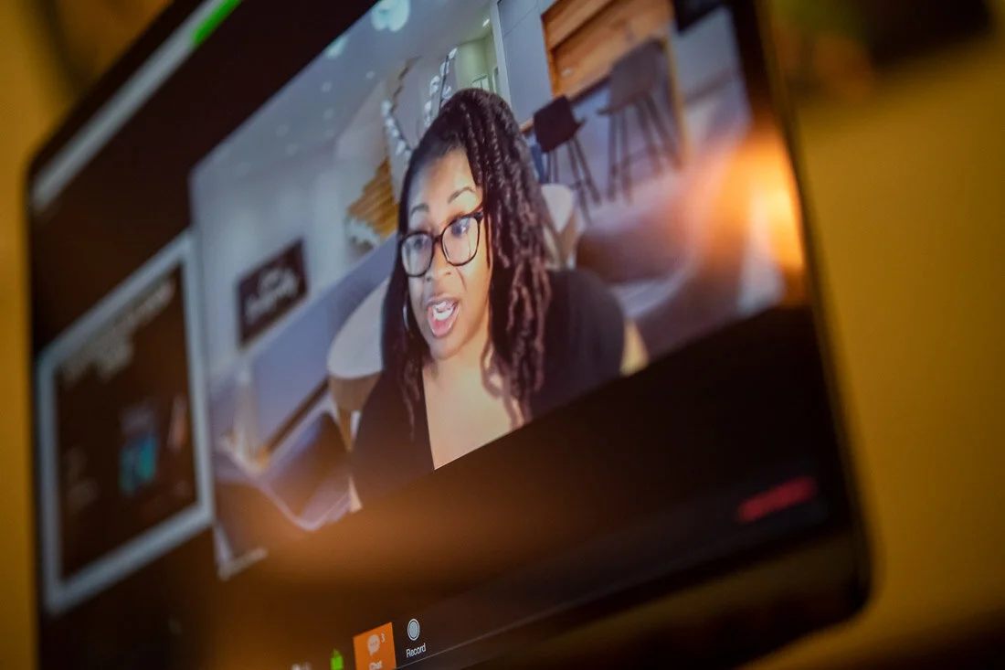Virtual Photo Marquesa Pettway delivering Zoom presentation
