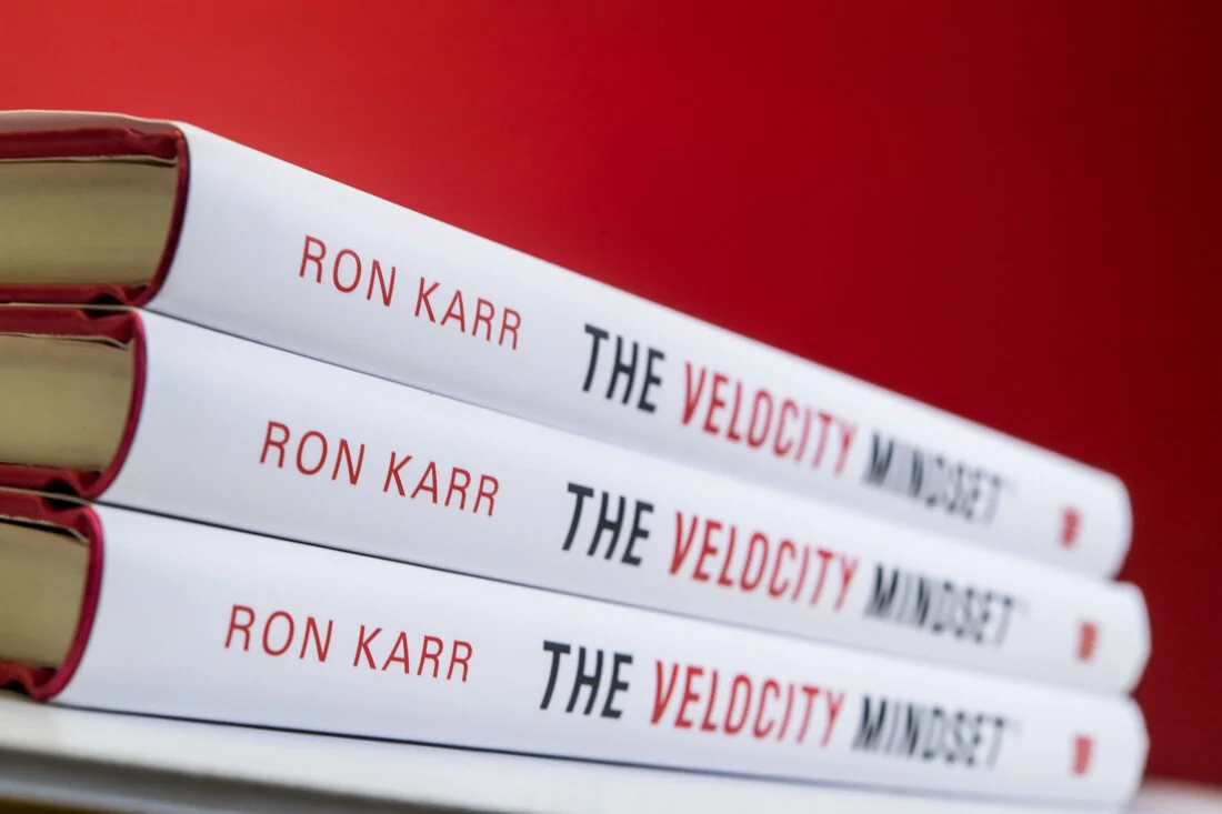 Book Author Ron Karr Velocity Mindset spine shot of 3 copies