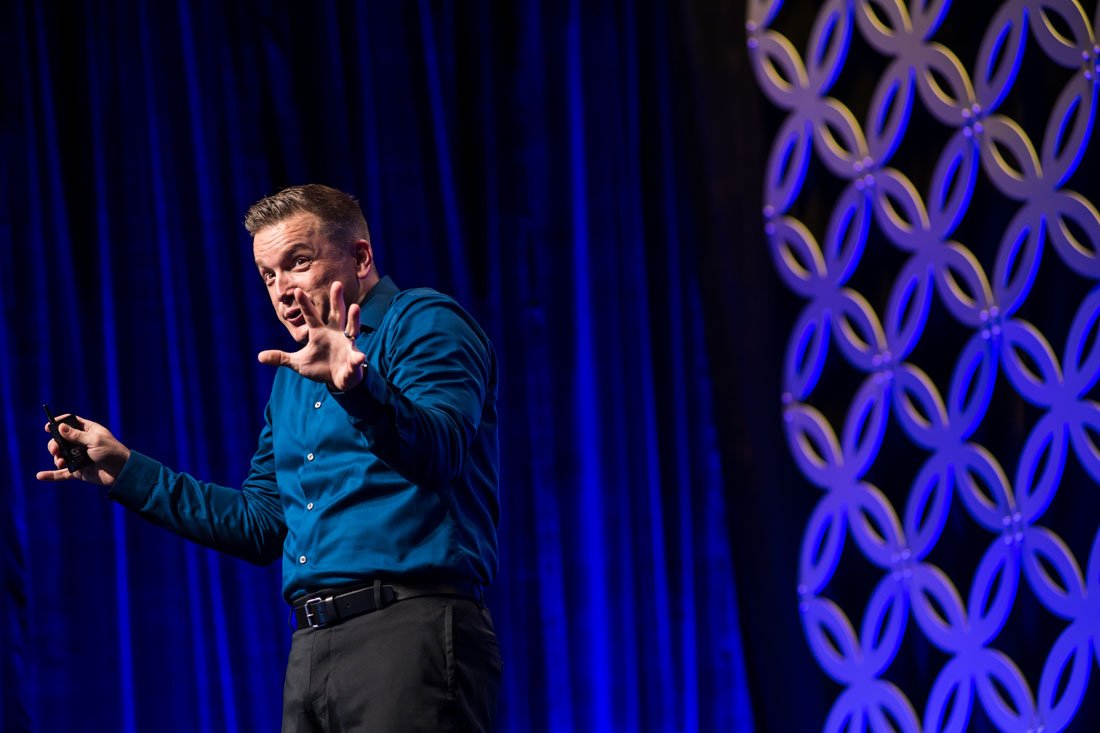 brand photo joe mull demonstrative during his keynote