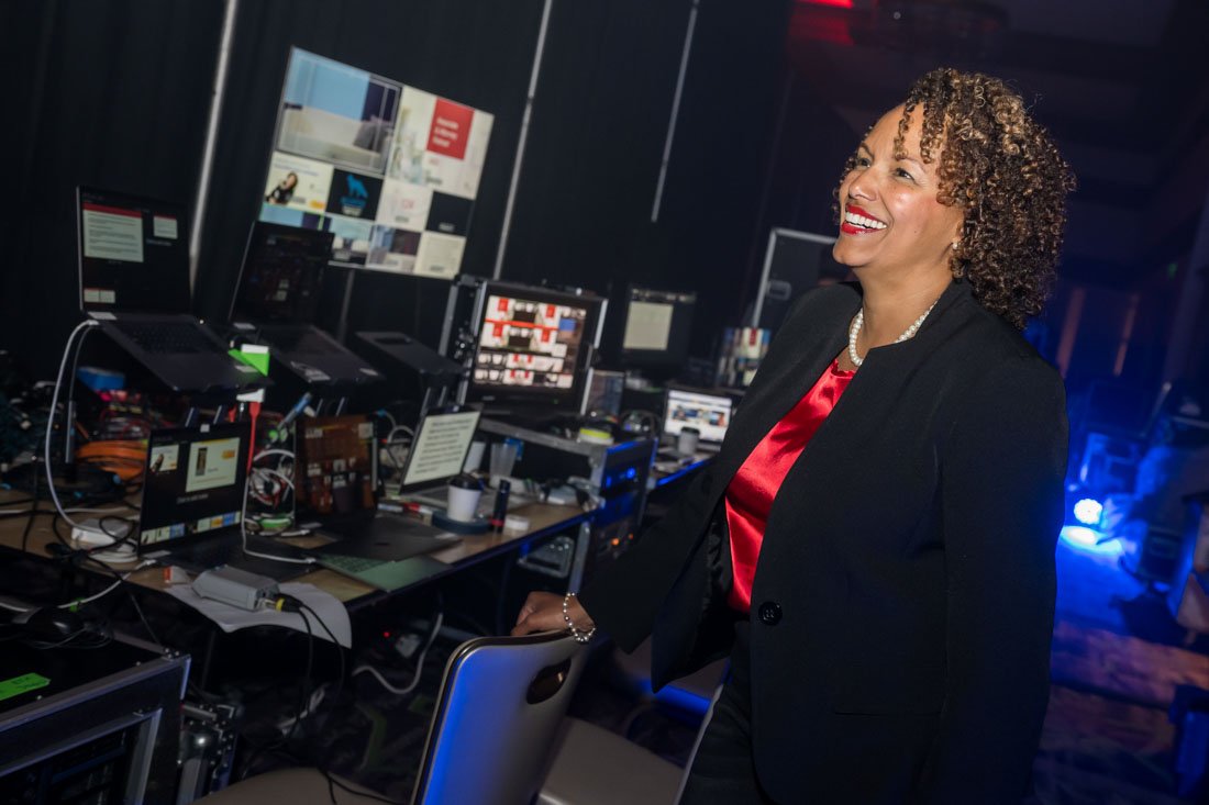 live event photo Speaker Author Heather R Younger backstage before keynote