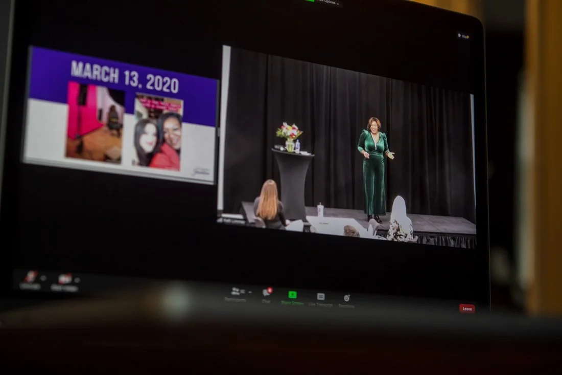 virtual event photo speaker author Jasmine Brett Stringer talking about pandemic