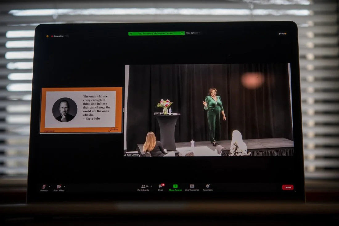 virtual event photo speaker author Jasmine Brett Stringer side by side mode on Zoom