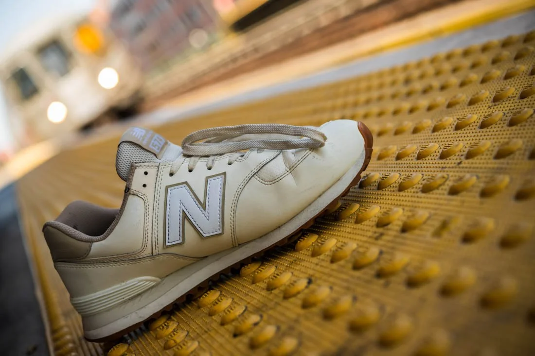 NEW BALANCE 574 YELLOW WHITE TRAIN PLATFORM
