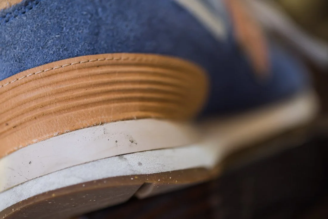 new balance 574 sneakerhead essentials heel closeup details