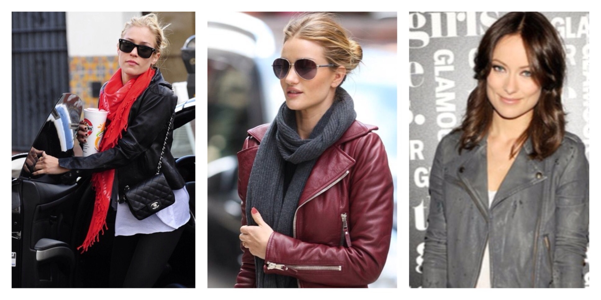 Kristen Cavallari, Rosie Huntington-Whiteley & Olvia Wilde in killer moto jackets.