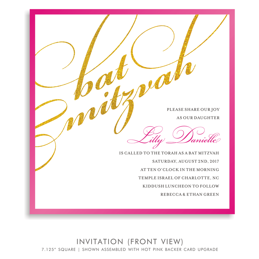 Lilly Danielle (Suite 5105) Pink Bat Mitzvah Invitations — Sarah Schwartz  Co. | Bar + Bat Mitzvah Invitations, Favors + Event Decor, image size:1000x1000