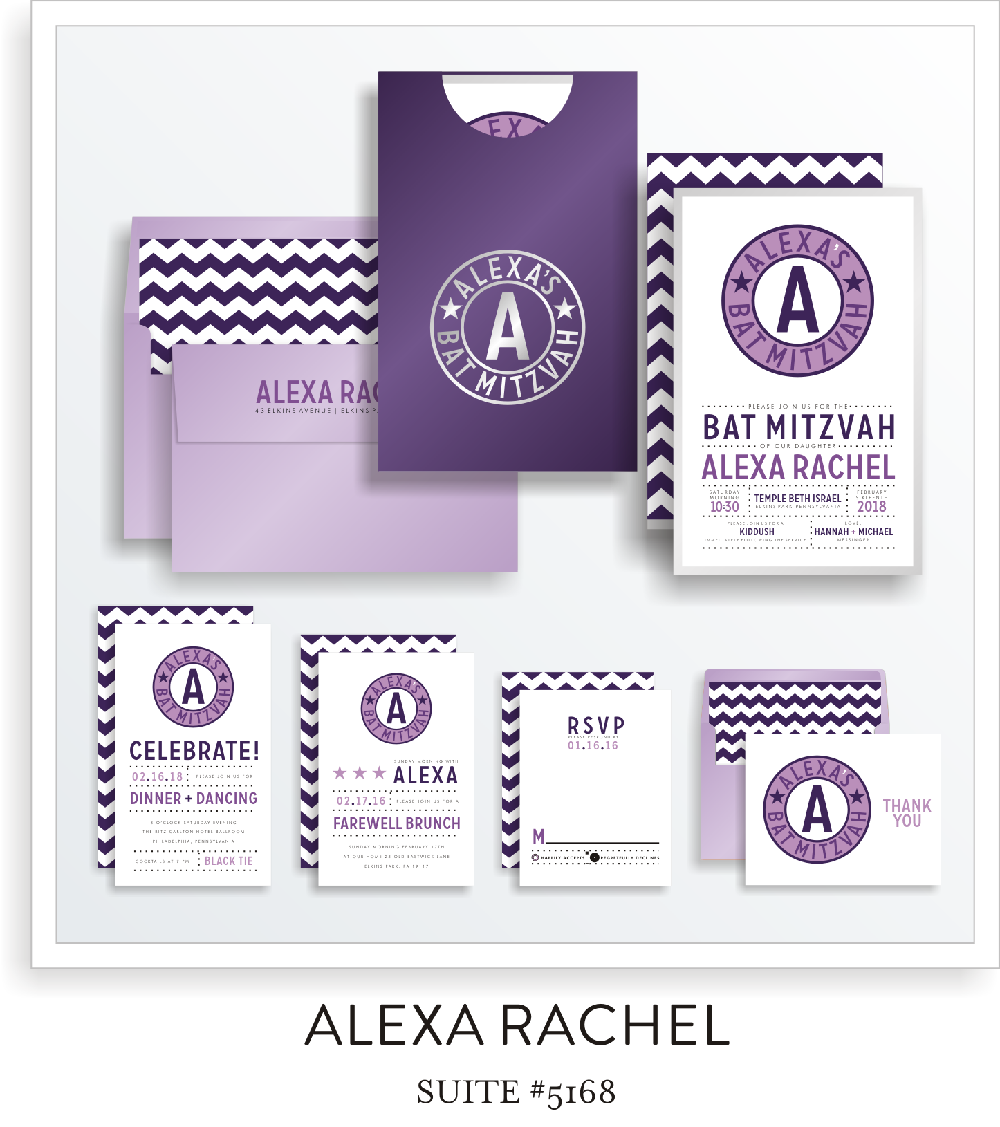 Bat Mitzvah Invitation Suite 5168 - Alexa Rachel