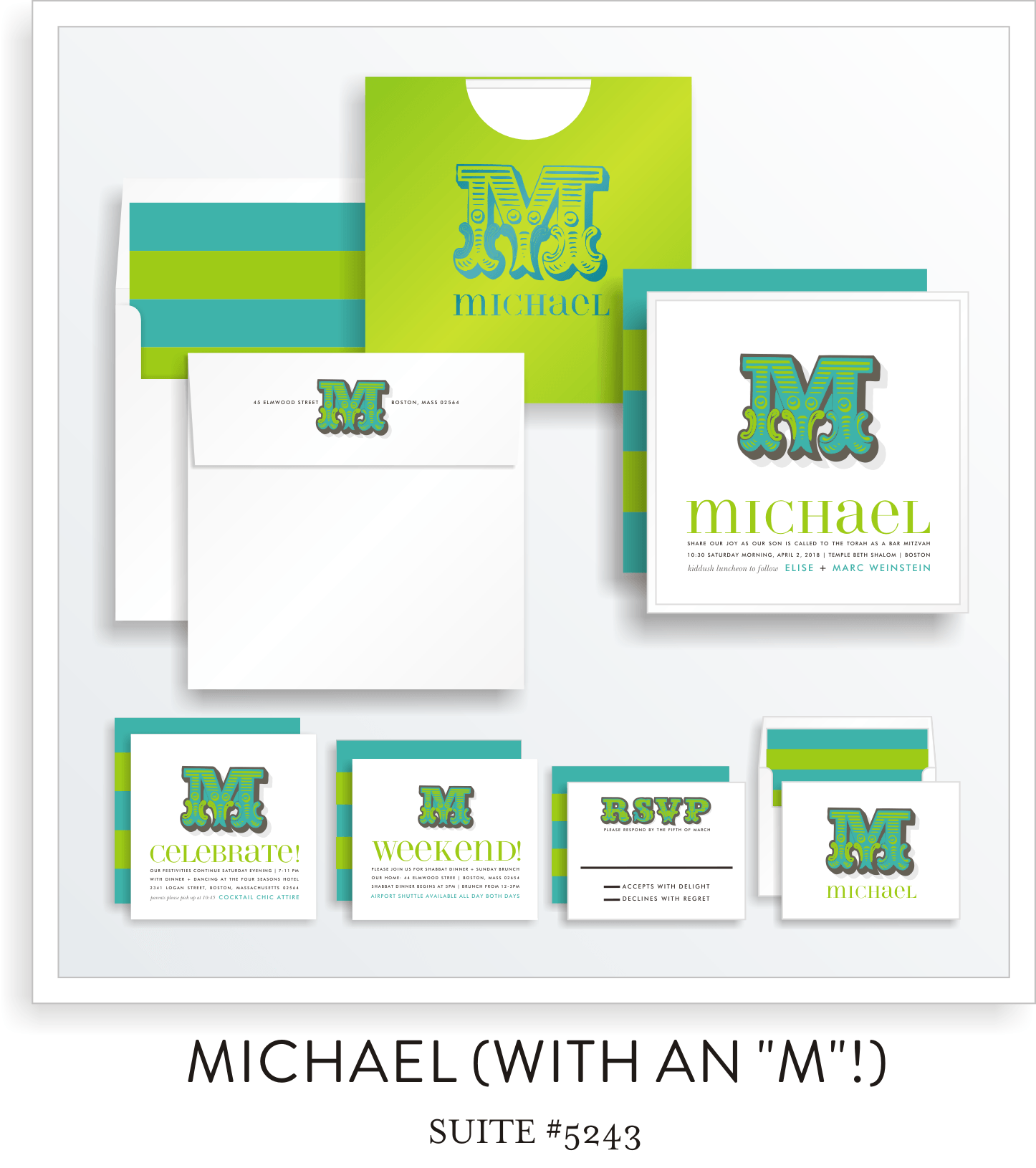 Bar Mitzvah Invitation Suite 5243 - Michael with an "M"