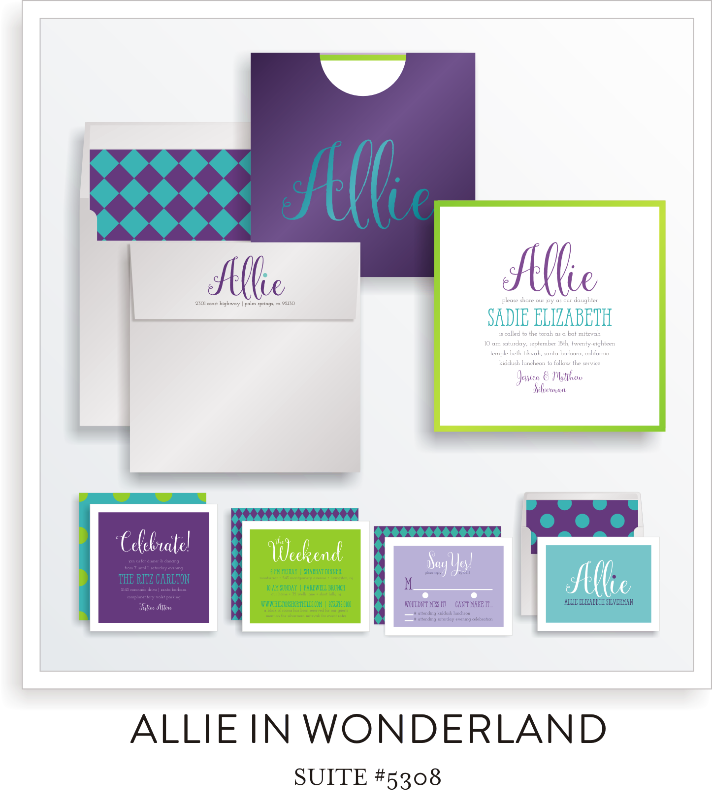 Bat Mitzvah Invitation Suite 5308 - Allie in Wonderland