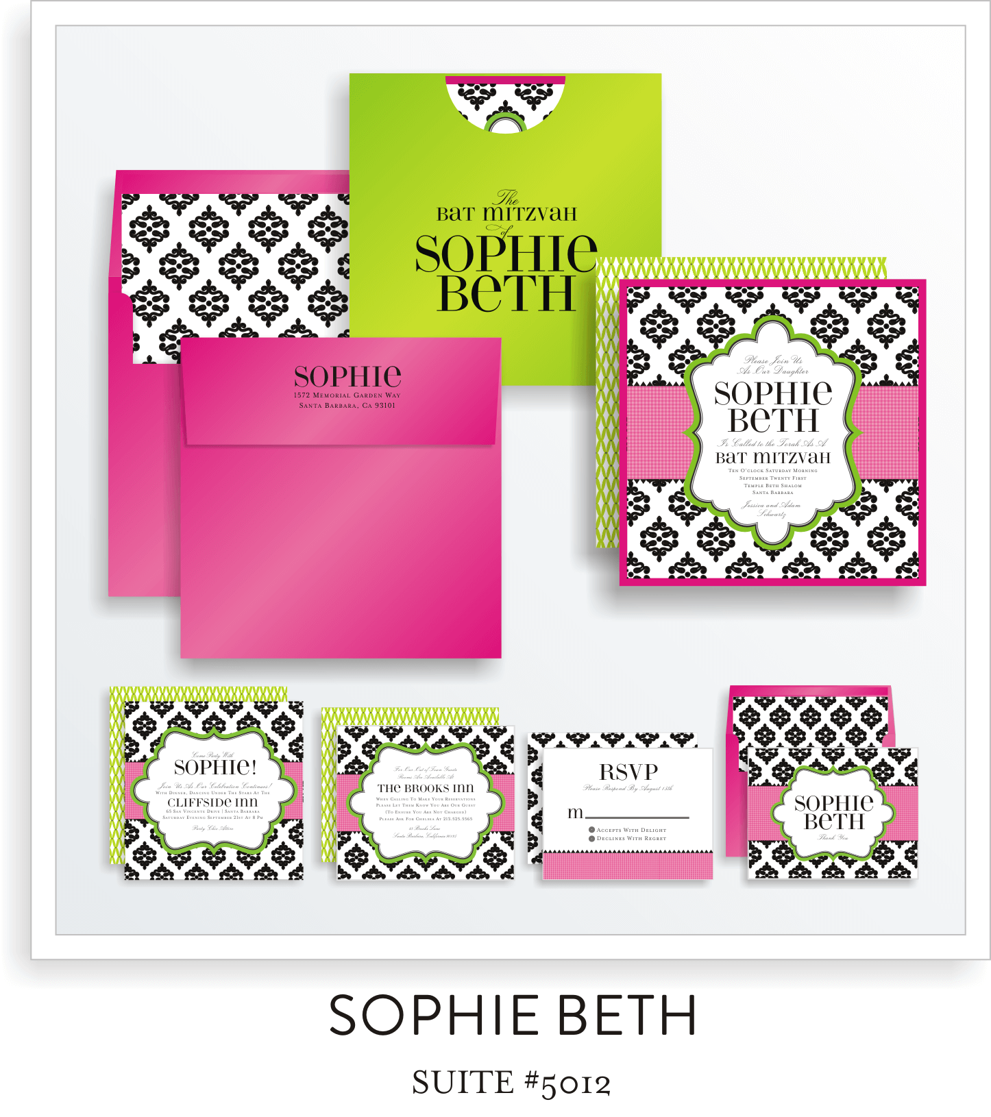 Bat Mitzvah Invitation Suite 5012 - Sophie Beth