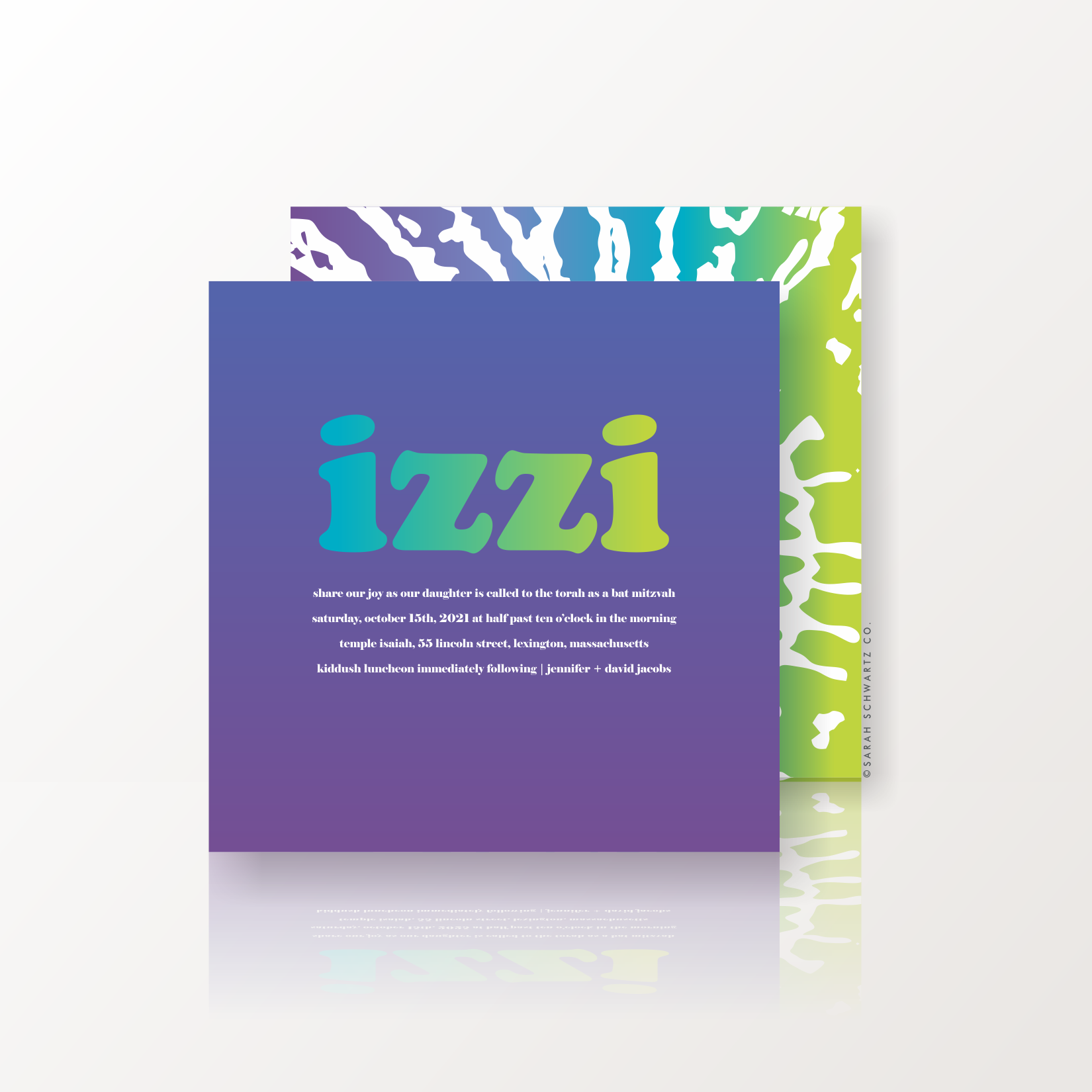 05 BAT MITZVAH SUITE 377 INVITATION IN BLUEGREEN ON INDIGO.png