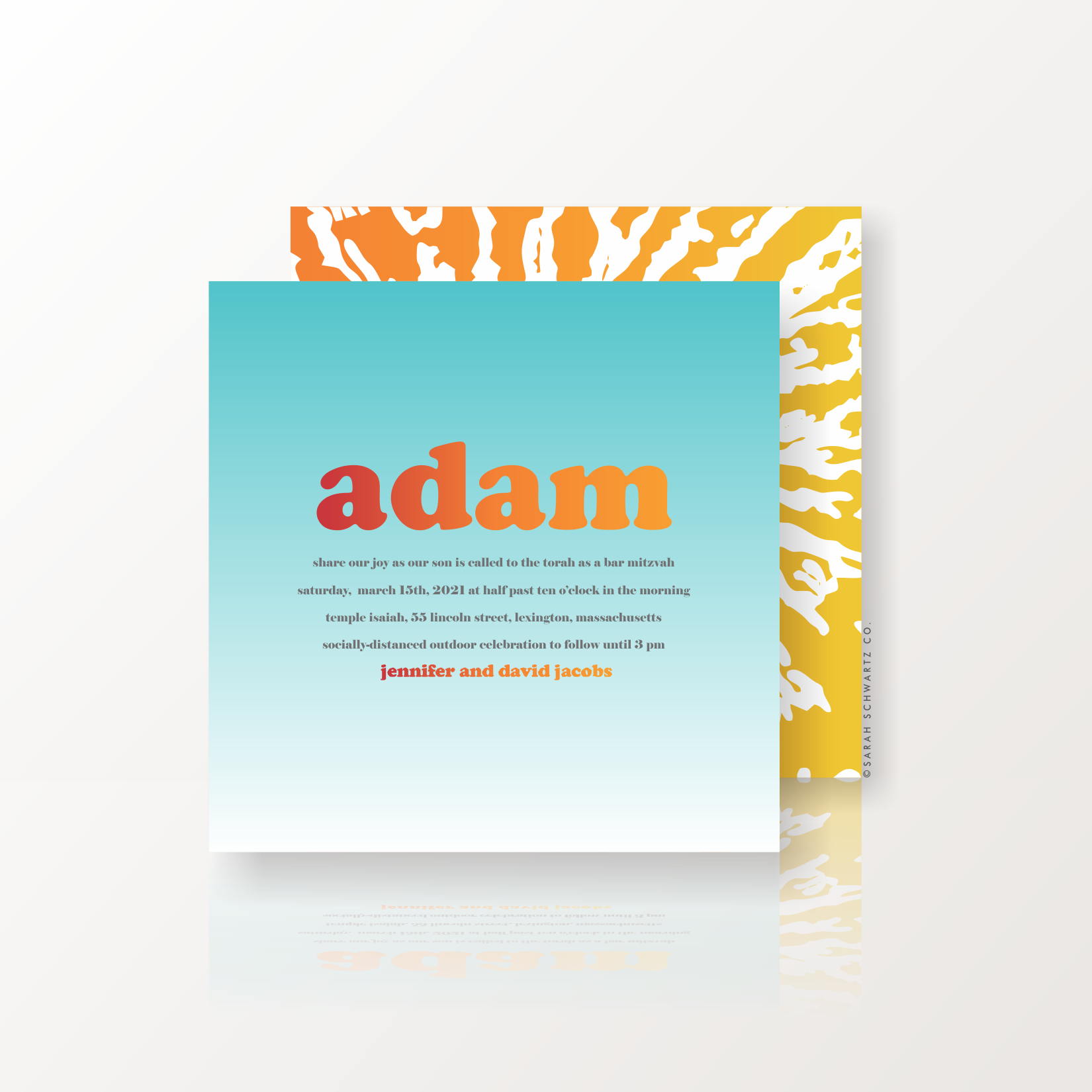 13 BAR MITZVAH SUITE 437 INVITATION IN ORANGE AND SKY.png