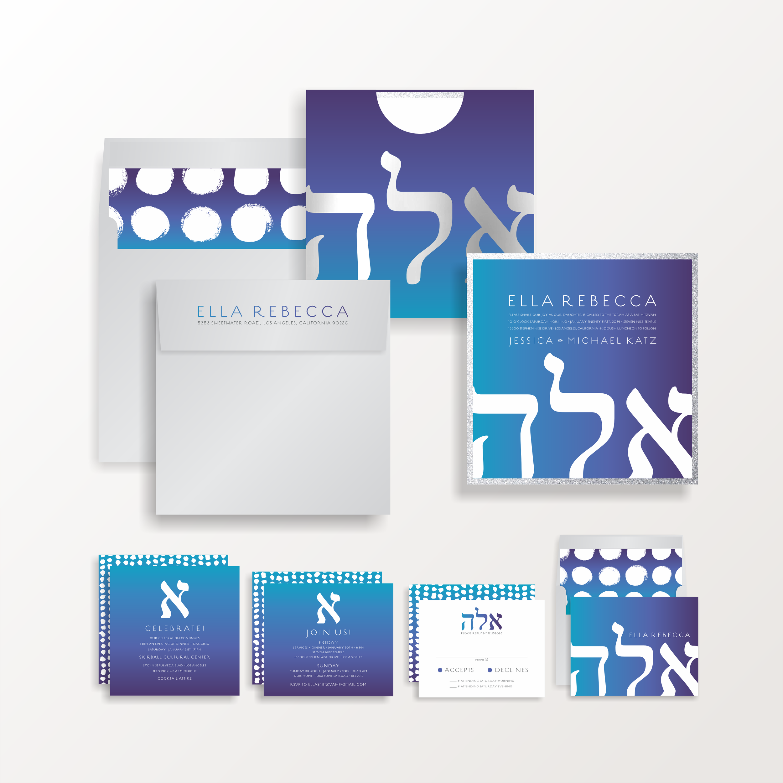 Sarah Schwartz Bat Mitzvah Invitations Suite 5355-3