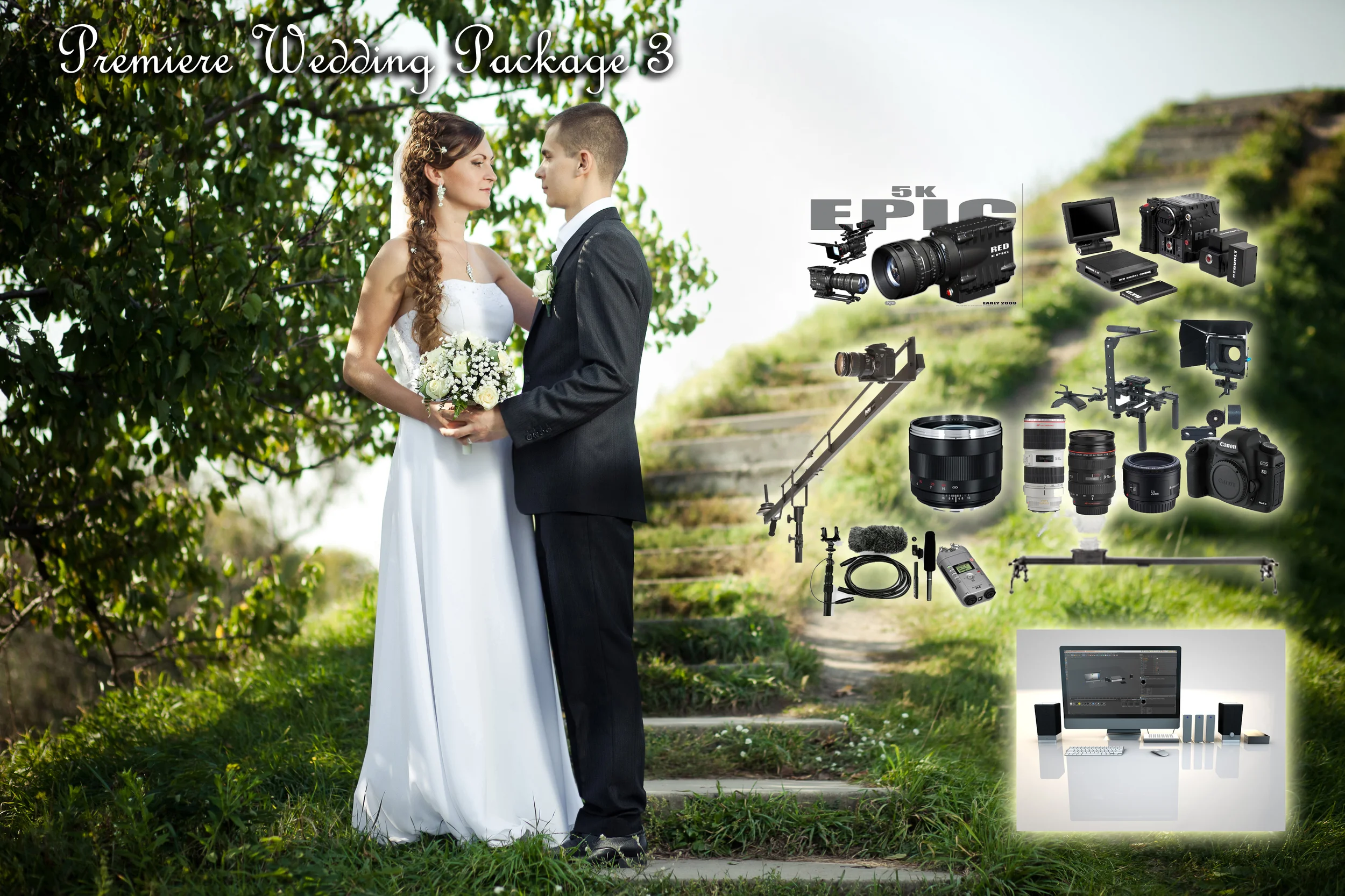 PREMIERE WEDDING PACK 3
EPIC CAMERA + OPERATOR:
SCARLET + OPERATOR
BASIC PACKAGE x1: (With free Canon 60D Camera)
Audio Package and Operator
Assistant Zeiss Lens Package
Slider
Crane
Lighting FREE
Editing Price: $11,460.00 Discount Package Price: $10,110.00 Savings: $1,350.00