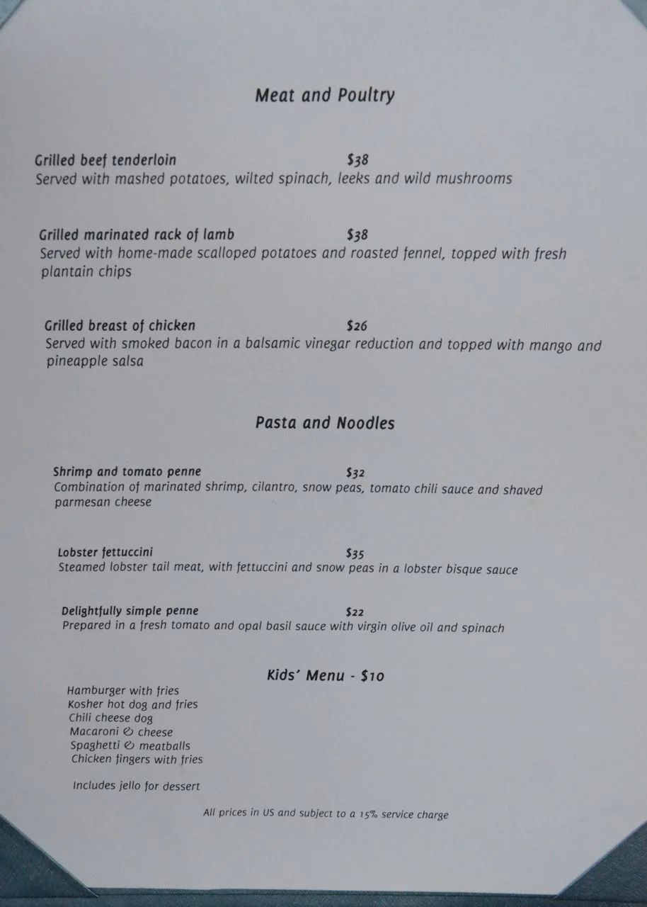 Ocean Echo Dinner Menu