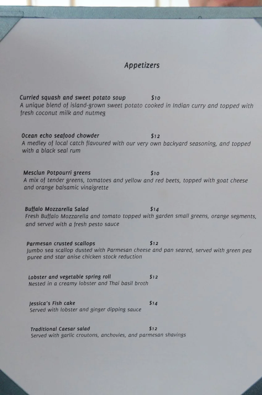 Ocean Echo Dinner Menu