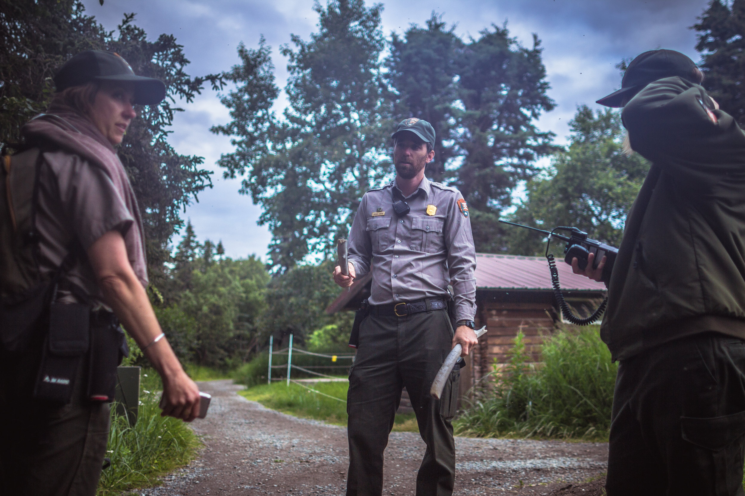 Bear Techs regroup and debrief after an intense night of chasing bears. 
