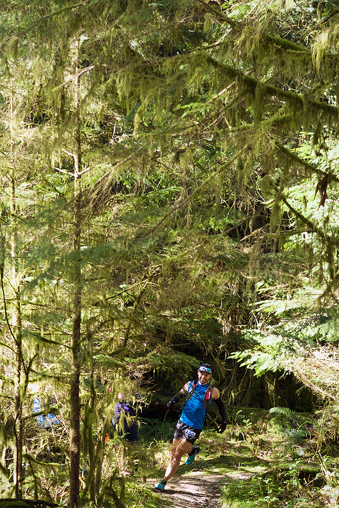 Exiting the forest to meet Melanie at the 23Km Aid Station.