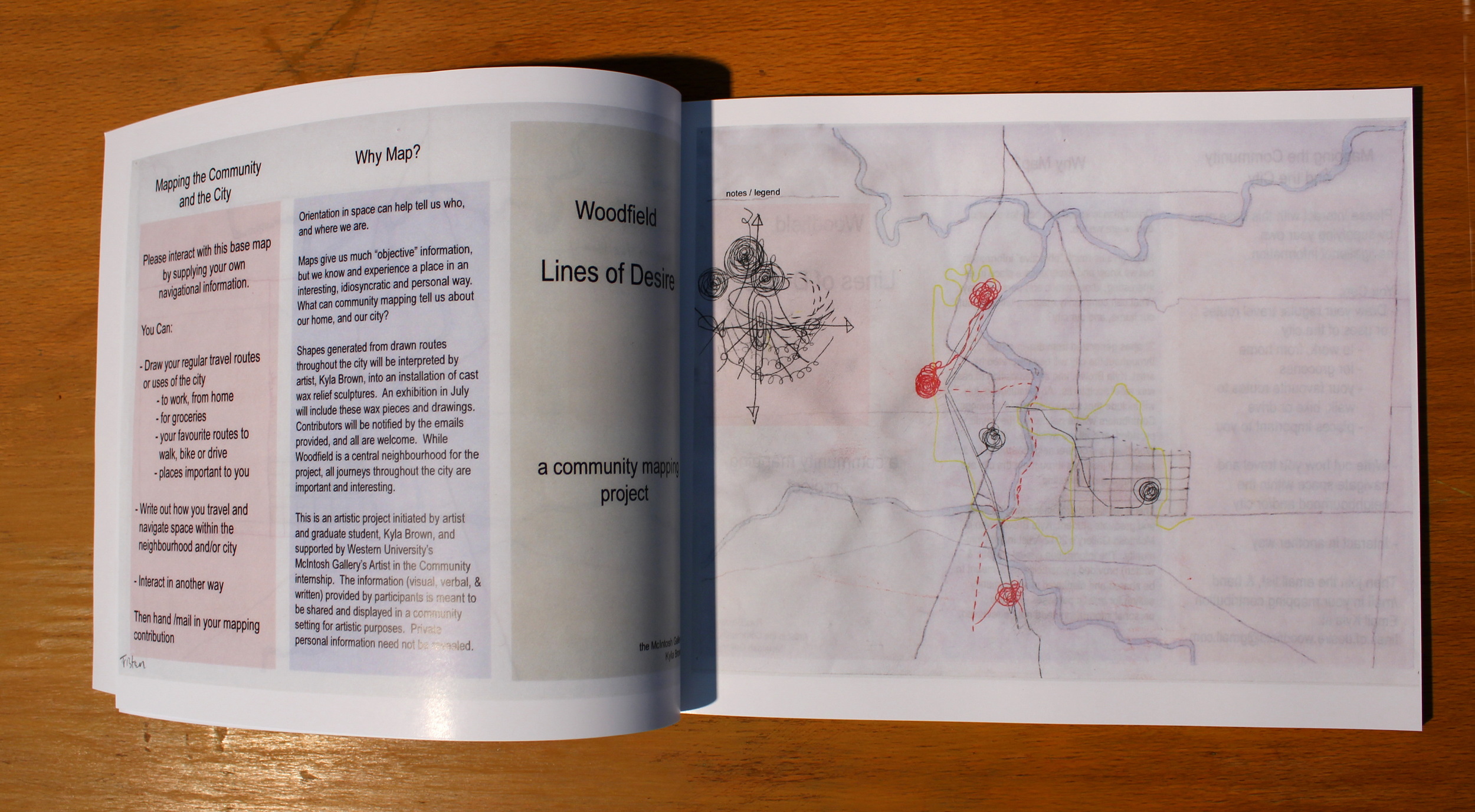 bookwork "Lines of Desire: Community Mapping in London's Woodfield" detail of contributor map