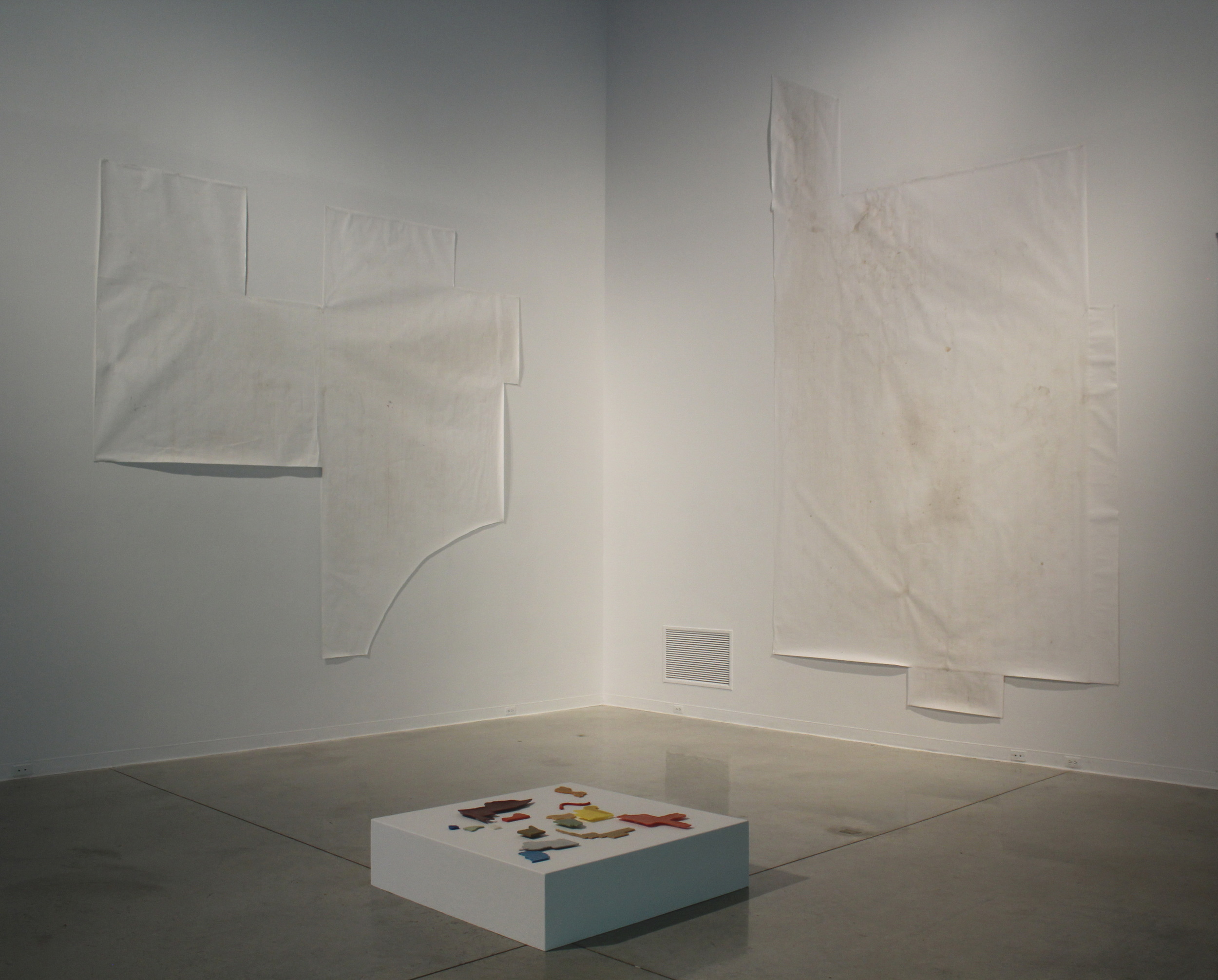 installation view, "Floor Plan: bedroom & dining room" & "Lines of Desire"