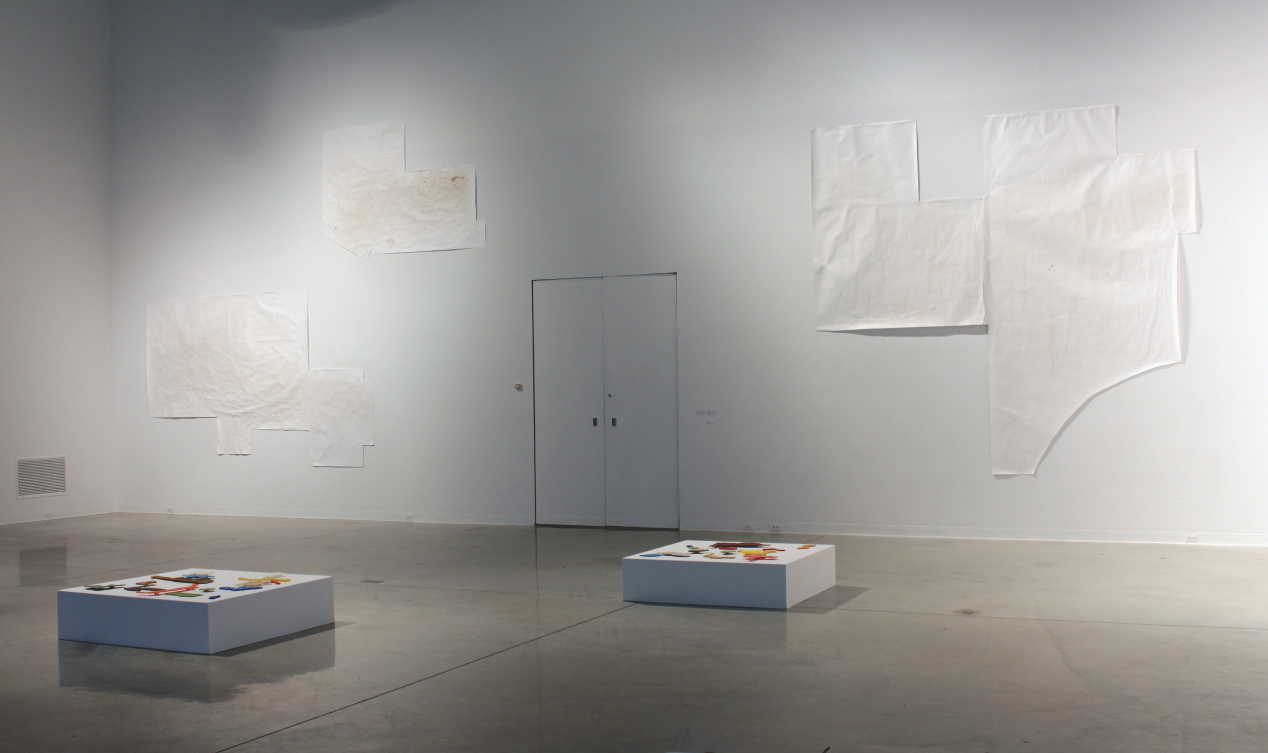 installation view, "Floor Plan: bathroom, kitchen & bedroom" & "Lines of Desire"
