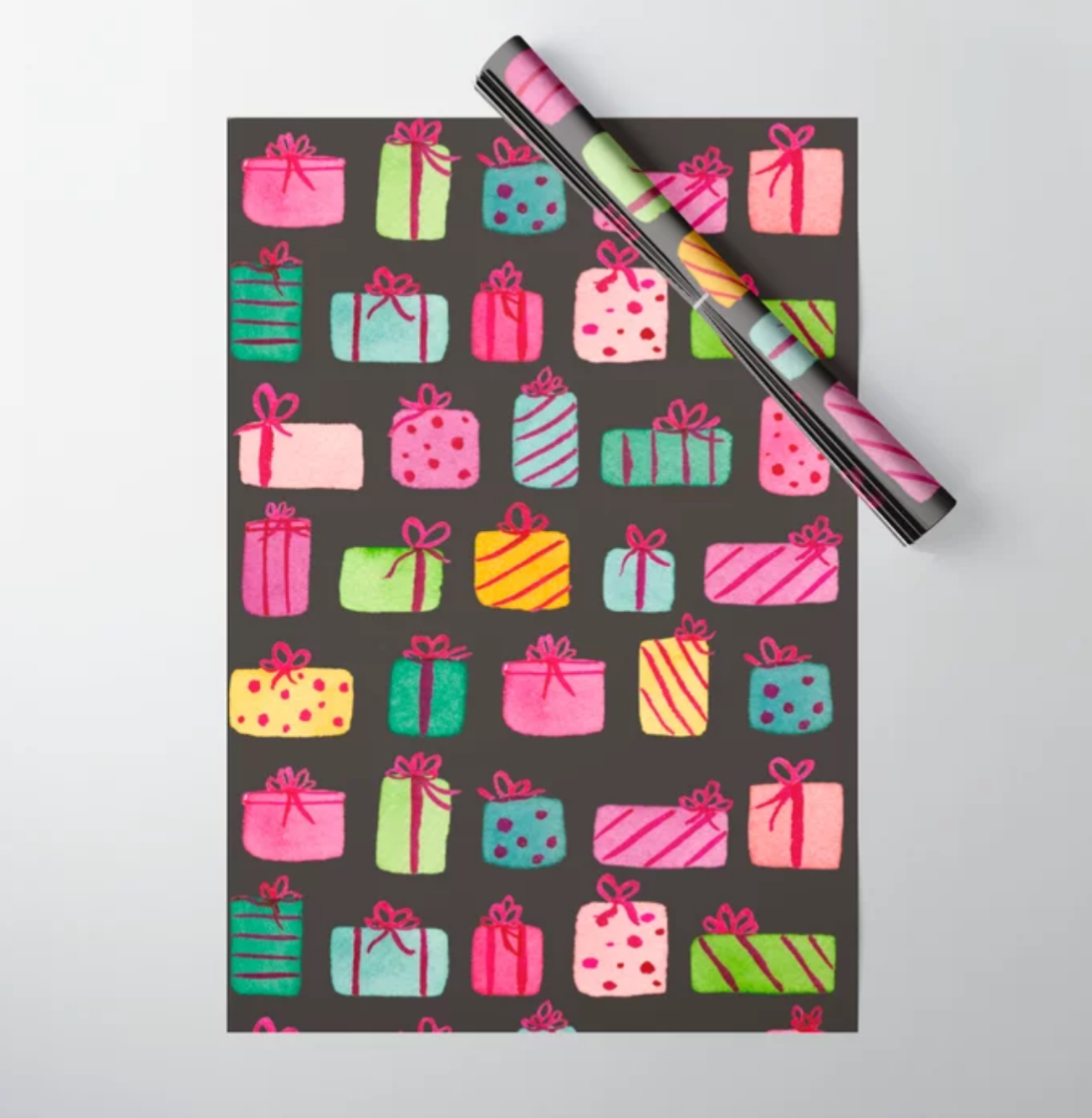 Colorful Wrapped Presents on Black