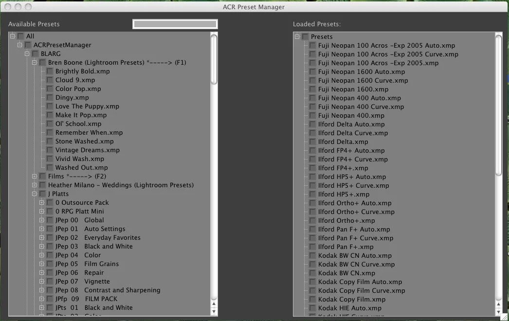 Alpha screenshot of ACR Preset Manager for Mac