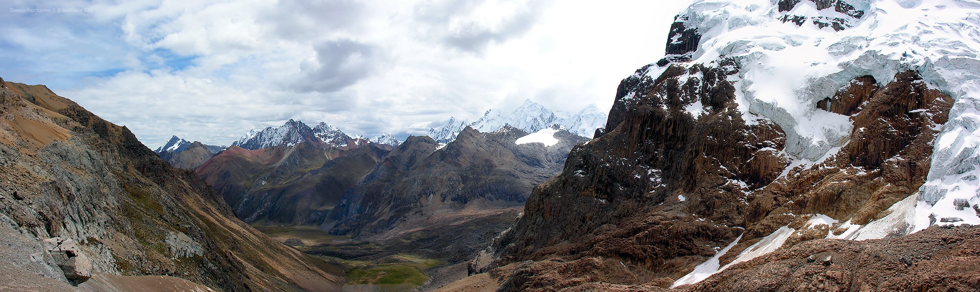  View of Cordillera Huayhuash from Punta Cuyoc (5000m). Cordillera Huayhuash, Peru. 