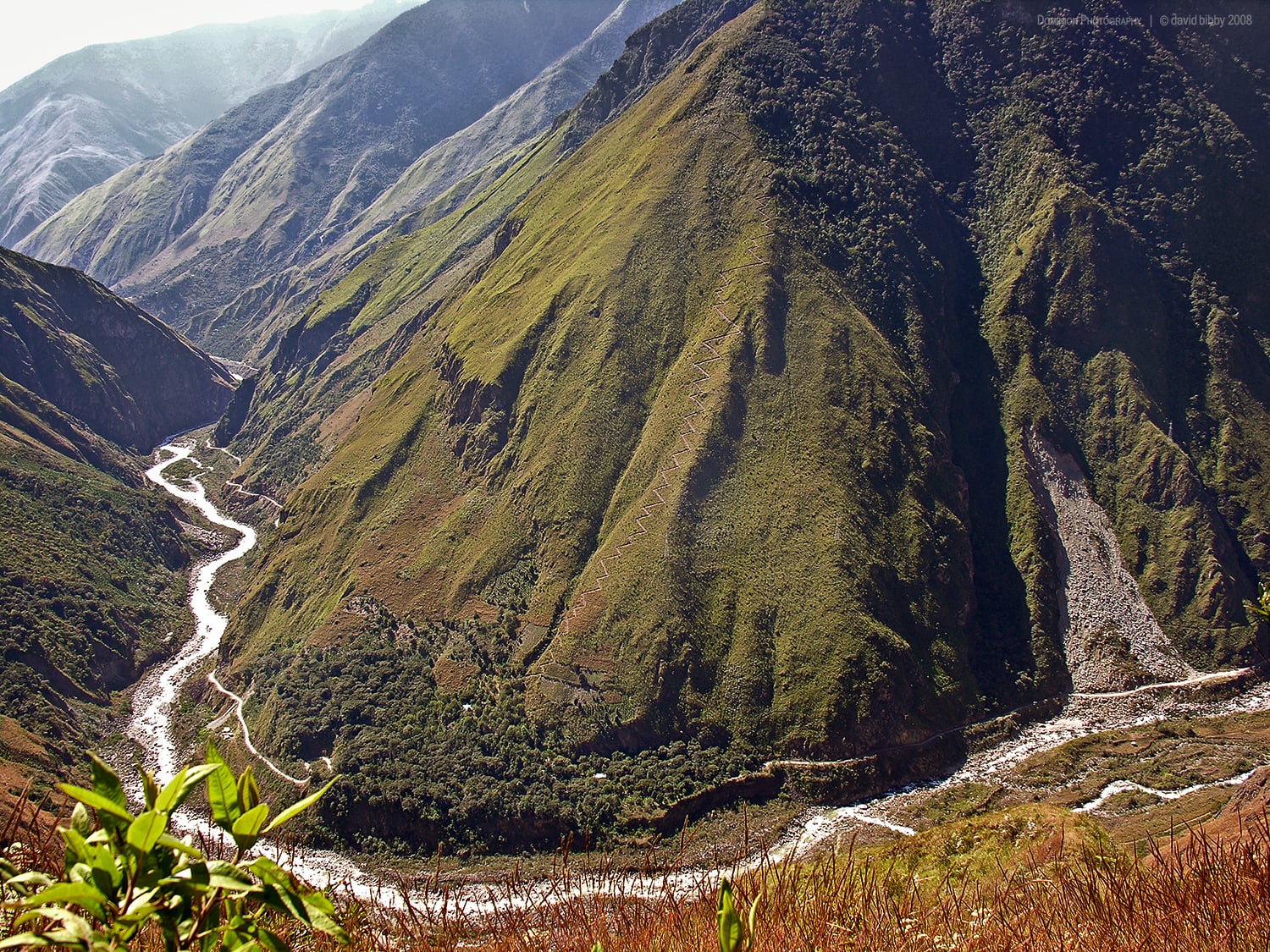  The Urubamba river near Machu Picchu. Check out the track up to a house on the ridge...&nbsp; Andes, Peru. 