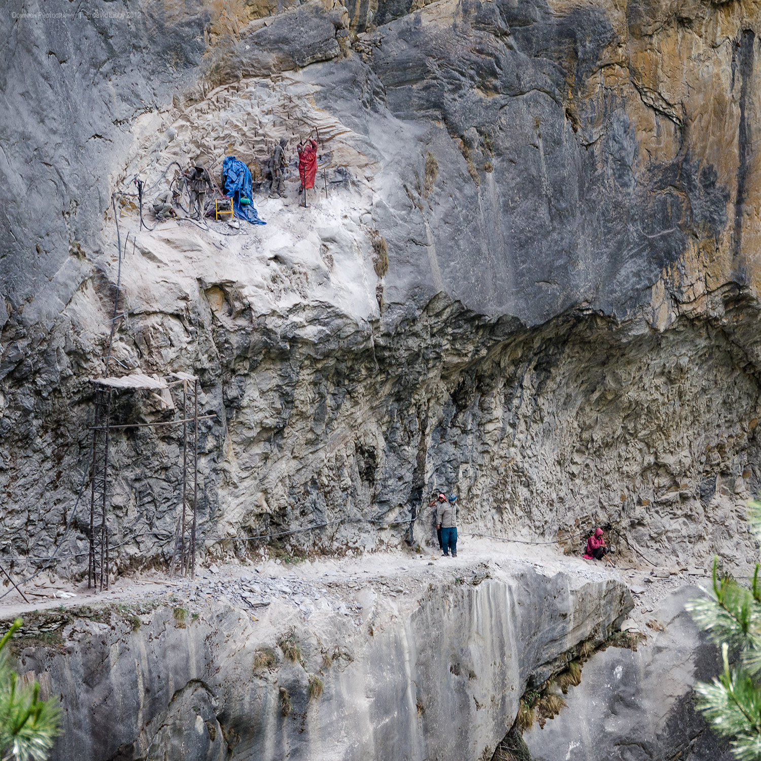  Road construction between Chame and Pisang, Annapurna Conservation Area. 