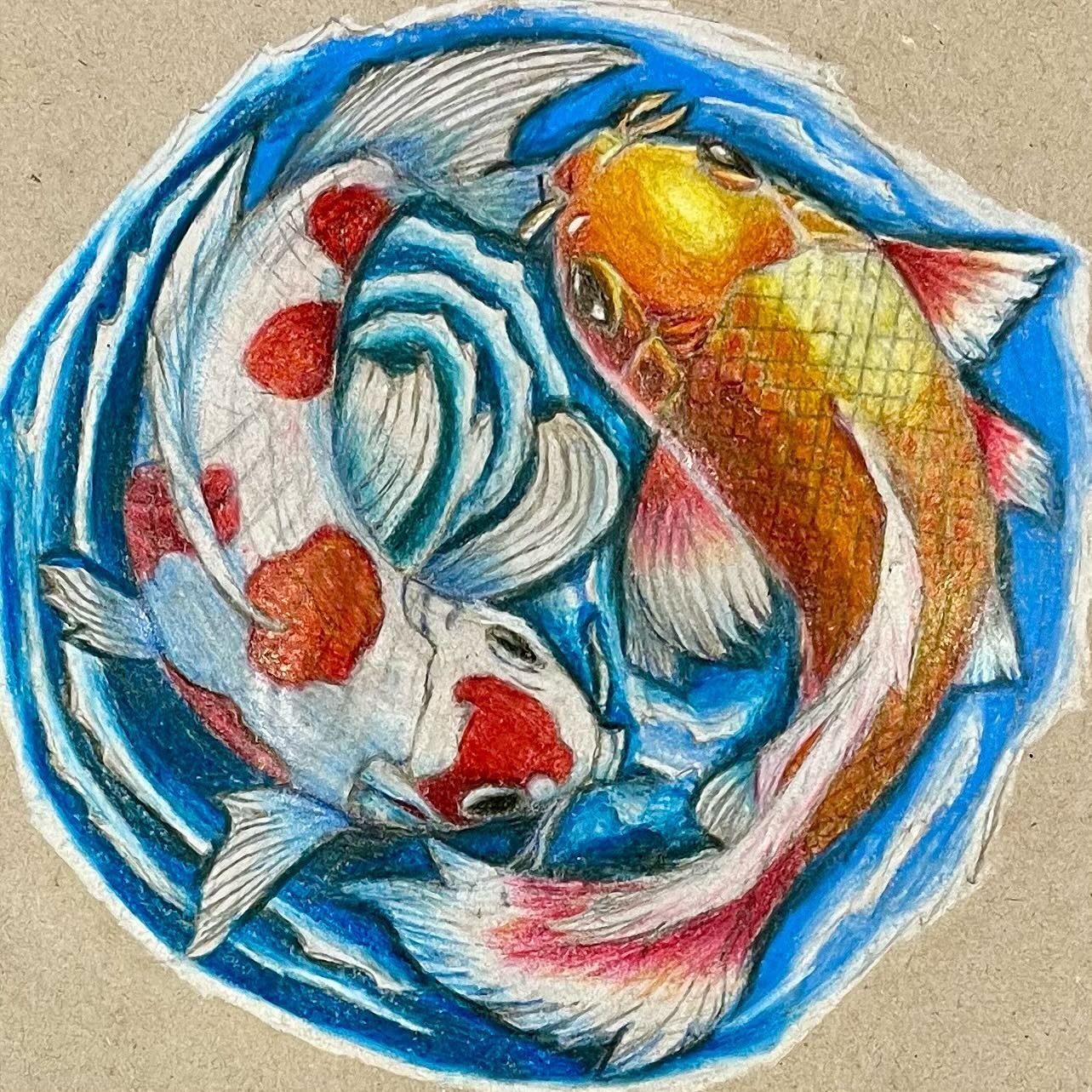 This incredible #koifish #yinyangkoi drawing was made by grade 7 artist Erica W. Erica used coloured pencils coupled with lots of time and effort to create this lifelike drawing. #pencilcrayons are often overlooked as a drawing medium, but can delive