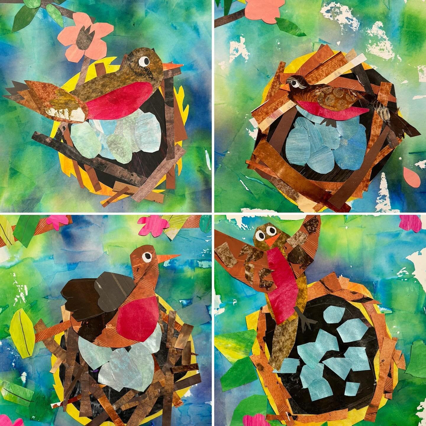 Here in Toronto, the sight of the first spring robin is always a welcome event. Robins are migratory in Canada, and their return each spring signals an end to winter. This week, our Wednesday #ArtExplorations class put the finishing touches on their 