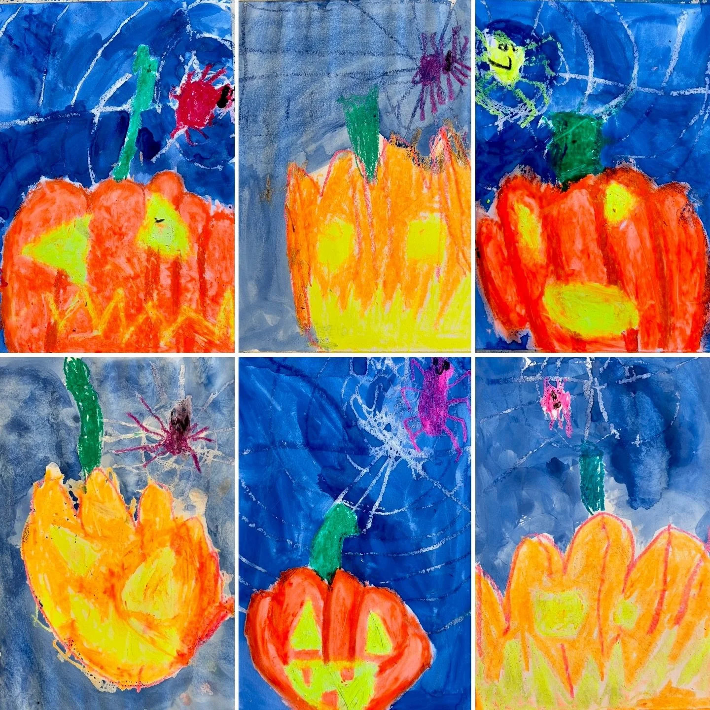 Halloween is just around the corner and our #kindergartenartists are feeling inspired! Over the past week, our Monday, Tuesday and Wednesday #StartWithArt classes have been making spooky jack o&rsquo; lantern paintings using oil pastels and tempera p