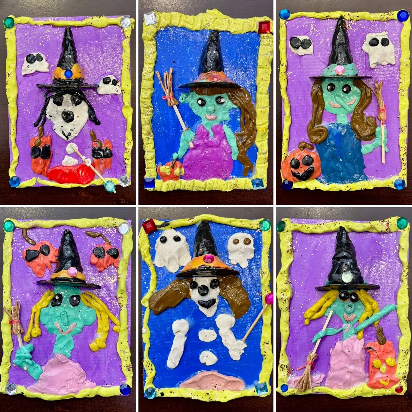 #Didyouknow that we offer private school PA Day camps at Freehand? Today we welcomed a wonderful group of friends into the studio for a Halloween themed camp. In the morning, we used #plasticine to create witch and skeleton portraits featuring 3D hat