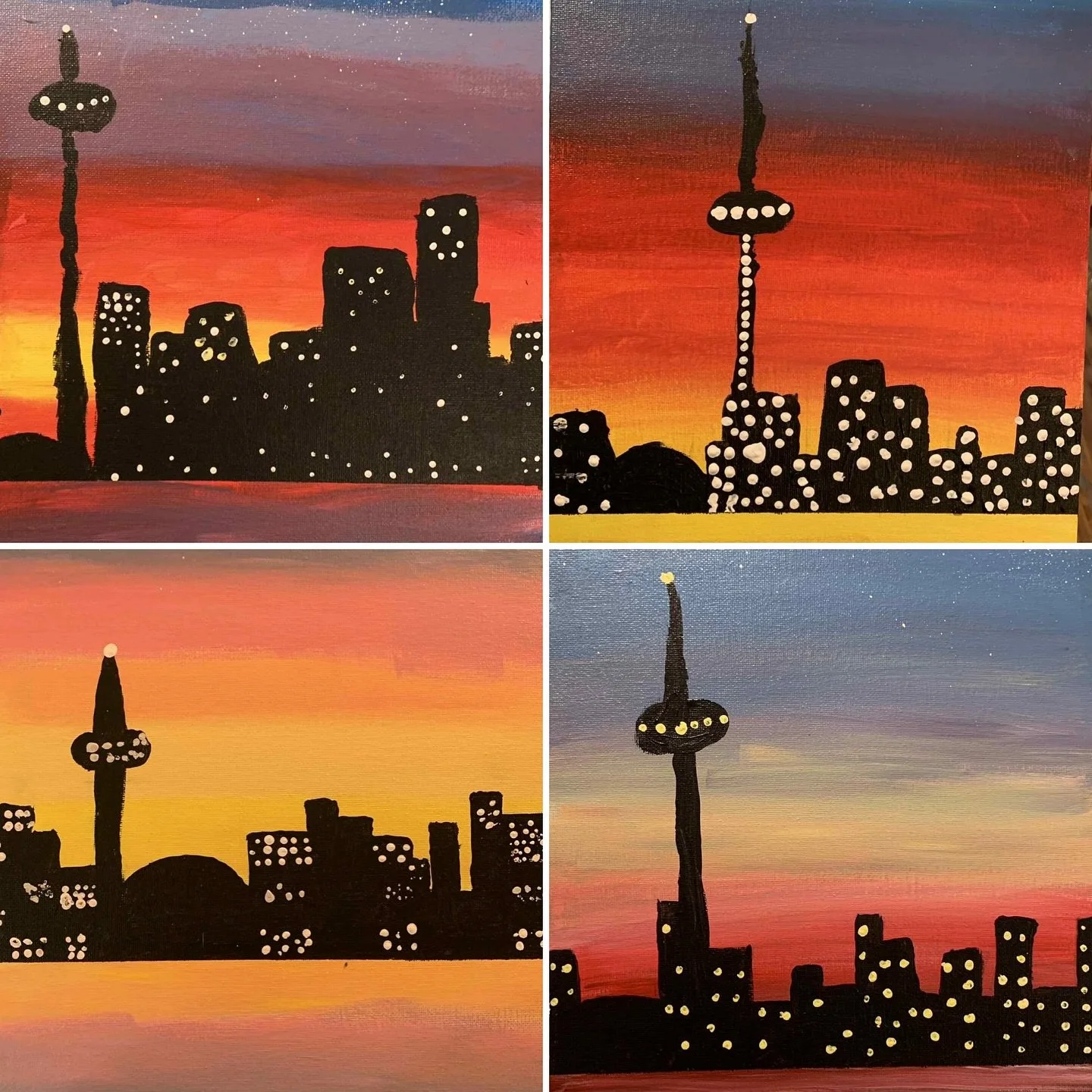 Tonight is going to be an exciting night here in Toronto. Not only is it Halloween, but the Jays are playing Game 6 of the World Series! To celebrate our incredible city, our Grade 4-6 #ArtExplorations class created these beautiful acrylic paintings 
