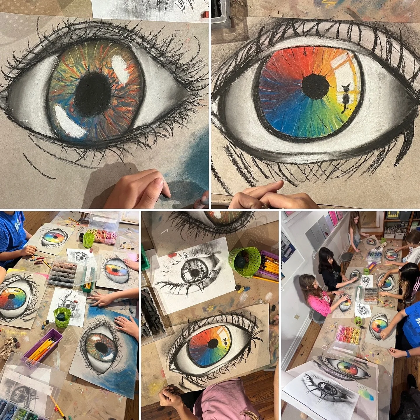 #Colourwheel eyes by our Saturday Gr4-8 classes! For this project we learned about blending colours and using soft pastels. Beautiful work, artists!

 
#yongeandlawrencevillage #yongeandlawrence #midtowntoronto 
 
#arteducation #artclass
 
#freehanda