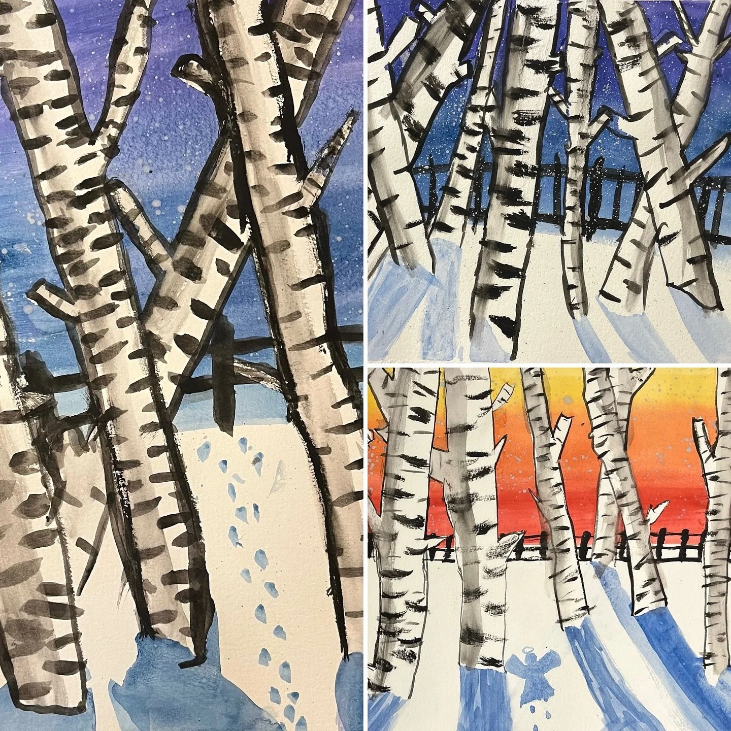 There&rsquo;s something magical about birch trees. No matter the season, we love drawing these striking trees. Last week, our Saturday Grade 4-8 #ArtExplorations class used watercolour and ink to create these wonderful winter birch forest paintings. 