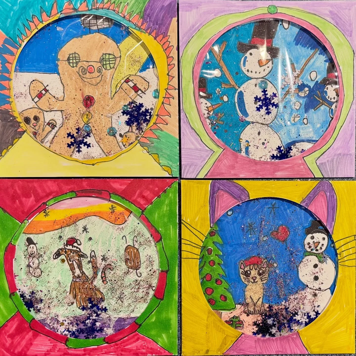 It&rsquo;s the last week of Fall Term art classes and our Wednesday #DrawingandPainting class had fun creating mini #cdsleeve #snowglobes . For this quick and fun project, we used cd sleeves, watercolour paper, paint markers, and lots of glitter and 